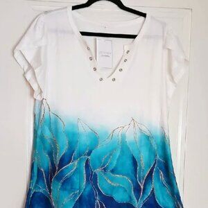White and Blue Women's Top, Sz L